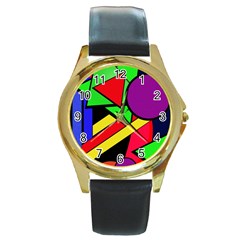 Background Color Art Pattern Form Round Gold Metal Watch