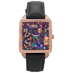 Pattern Art Ornament Fractal Rose Gold Leather Watch 