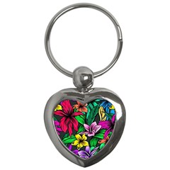 Hibiscus Flower Plant Tropical Key Chains (heart)  by Pakrebo