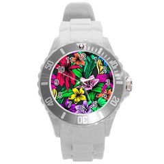 Hibiscus Flower Plant Tropical Round Plastic Sport Watch (l) by Pakrebo