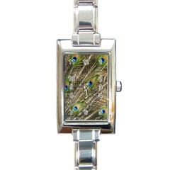 Green Peacock Feathers Color Plumage Rectangle Italian Charm Watch by Pakrebo