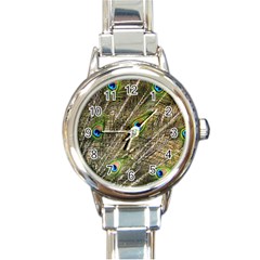 Green Peacock Feathers Color Plumage Round Italian Charm Watch by Pakrebo