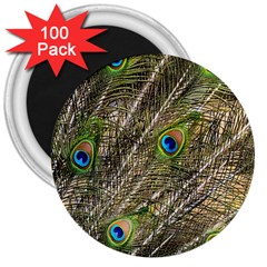 Green Peacock Feathers Color Plumage 3  Magnets (100 Pack) by Pakrebo