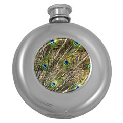 Green Peacock Feathers Color Plumage Round Hip Flask (5 Oz) by Pakrebo