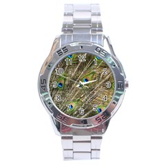 Green Peacock Feathers Color Plumage Stainless Steel Analogue Watch by Pakrebo