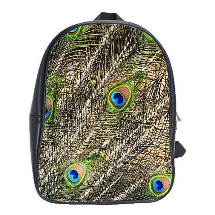 Green Peacock Feathers Color Plumage School Bag (XL)