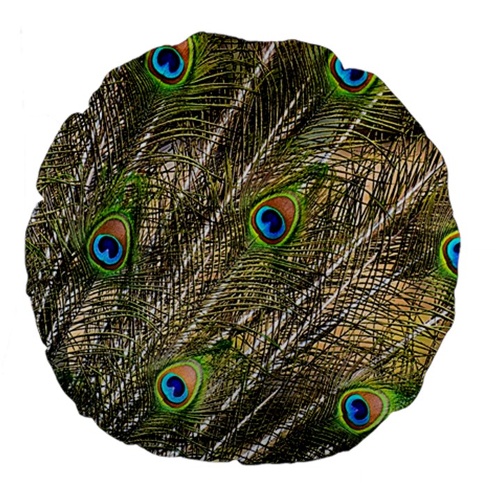 Green Peacock Feathers Color Plumage Large 18  Premium Flano Round Cushions