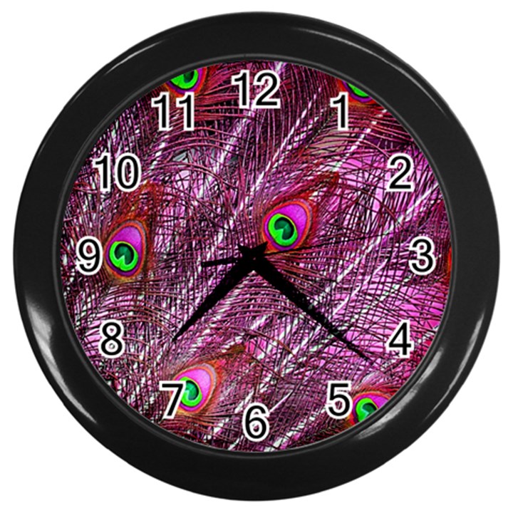 Red Peacock Feathers Color Plumage Wall Clock (Black)