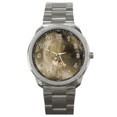 Cute Little Chihuahua With Hearts On The Moon Sport Metal Watch