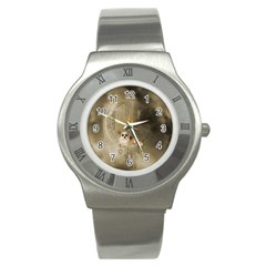 Cute Little Chihuahua With Hearts On The Moon Stainless Steel Watch