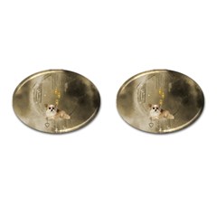 Cute Little Chihuahua With Hearts On The Moon Cufflinks (Oval)