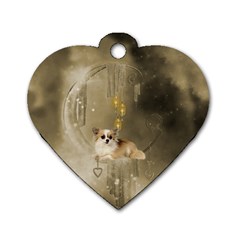 Cute Little Chihuahua With Hearts On The Moon Dog Tag Heart (Two Sides)