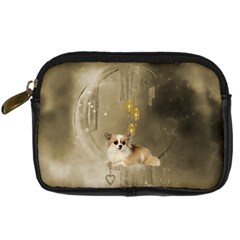 Cute Little Chihuahua With Hearts On The Moon Digital Camera Leather Case