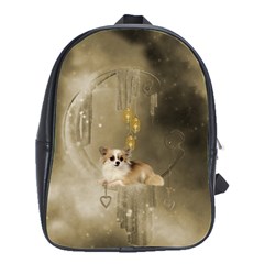 Cute Little Chihuahua With Hearts On The Moon School Bag (Large)