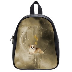 Cute Little Chihuahua With Hearts On The Moon School Bag (Small)