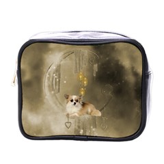 Cute Little Chihuahua With Hearts On The Moon Mini Toiletries Bag (One Side)