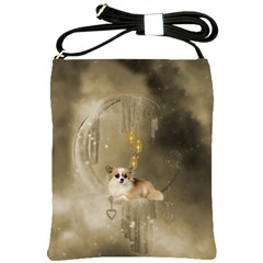 Cute Little Chihuahua With Hearts On The Moon Shoulder Sling Bag