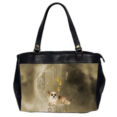 Cute Little Chihuahua With Hearts On The Moon Oversize Office Handbag (2 Sides)