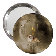 Cute Little Chihuahua With Hearts On The Moon 3  Handbag Mirrors