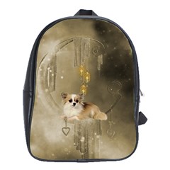 Cute Little Chihuahua With Hearts On The Moon School Bag (XL)