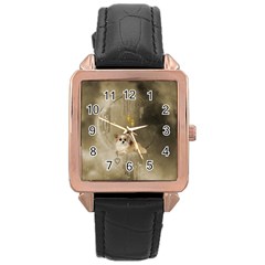 Cute Little Chihuahua With Hearts On The Moon Rose Gold Leather Watch 