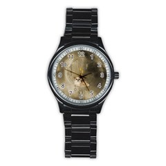 Cute Little Chihuahua With Hearts On The Moon Stainless Steel Round Watch