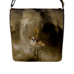 Cute Little Chihuahua With Hearts On The Moon Flap Closure Messenger Bag (L)