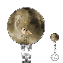 Cute Little Chihuahua With Hearts On The Moon Stainless Steel Nurses Watch