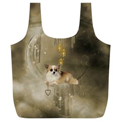 Cute Little Chihuahua With Hearts On The Moon Full Print Recycle Bag (XL)