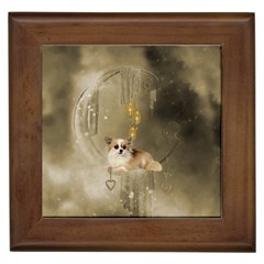 Cute Little Chihuahua With Hearts On The Moon Framed Tiles