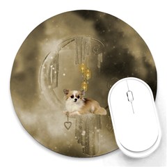 Cute Little Chihuahua With Hearts On The Moon Round Mousepads