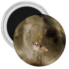 Cute Little Chihuahua With Hearts On The Moon 3  Magnets by FantasyWorld7