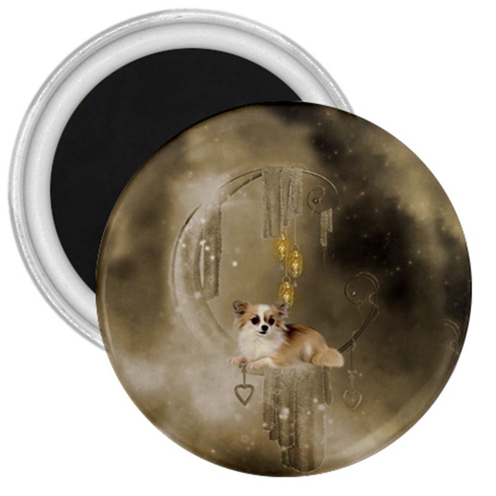 Cute Little Chihuahua With Hearts On The Moon 3  Magnets