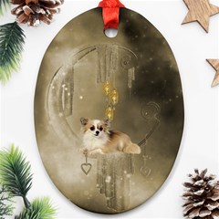 Cute Little Chihuahua With Hearts On The Moon Ornament (Oval)