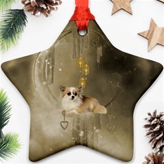 Cute Little Chihuahua With Hearts On The Moon Ornament (Star)