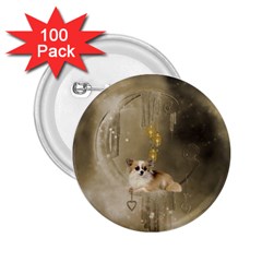 Cute Little Chihuahua With Hearts On The Moon 2.25  Buttons (100 pack) 