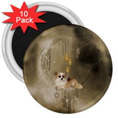 Cute Little Chihuahua With Hearts On The Moon 3  Magnets (10 pack) 