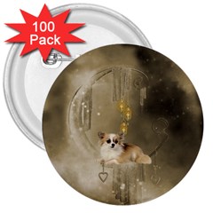 Cute Little Chihuahua With Hearts On The Moon 3  Buttons (100 pack) 