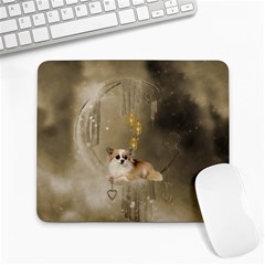 Cute Little Chihuahua With Hearts On The Moon Large Mousepads