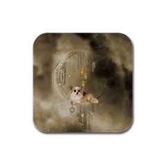 Cute Little Chihuahua With Hearts On The Moon Rubber Square Coaster (4 pack) 