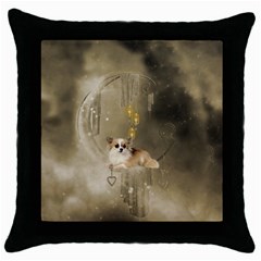 Cute Little Chihuahua With Hearts On The Moon Throw Pillow Case (Black)