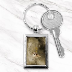 Cute Little Chihuahua With Hearts On The Moon Key Chains (Rectangle) 