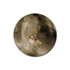 Cute Little Chihuahua With Hearts On The Moon Rubber Coaster (round)  by FantasyWorld7