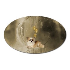 Cute Little Chihuahua With Hearts On The Moon Oval Magnet