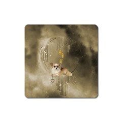 Cute Little Chihuahua With Hearts On The Moon Square Magnet