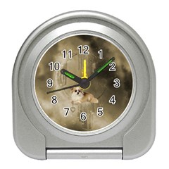 Cute Little Chihuahua With Hearts On The Moon Travel Alarm Clock