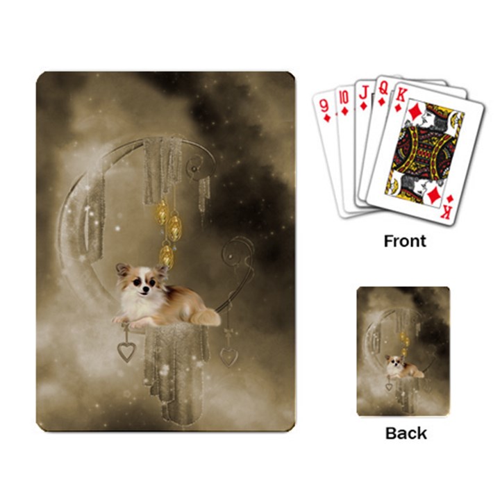 Cute Little Chihuahua With Hearts On The Moon Playing Cards Single Design