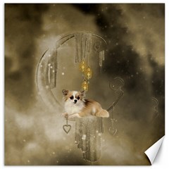 Cute Little Chihuahua With Hearts On The Moon Canvas 12  X 12  by FantasyWorld7