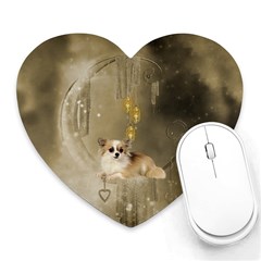 Cute Little Chihuahua With Hearts On The Moon Heart Mousepads