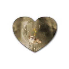 Cute Little Chihuahua With Hearts On The Moon Rubber Coaster (Heart) 